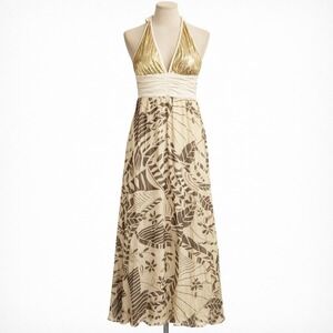 Alice + Olivia‎ Y2K Fairy Silk Halter Maxi Dress Size S Gold Boho Festival Indie